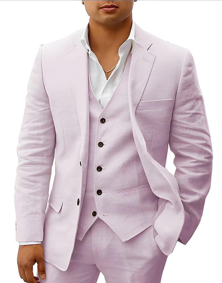 Men's Three-Piece Tailored Suit with Lapel Jacket, Waistcoat and Pants