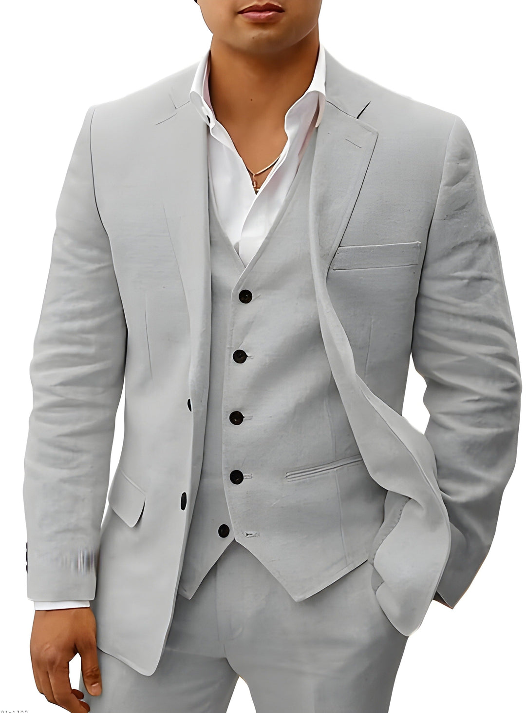Men's Three-Piece Tailored Suit with Lapel Jacket, Waistcoat and Pants