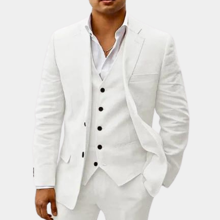 Men's Three-Piece Tailored Suit with Lapel Jacket, Waistcoat and Pants