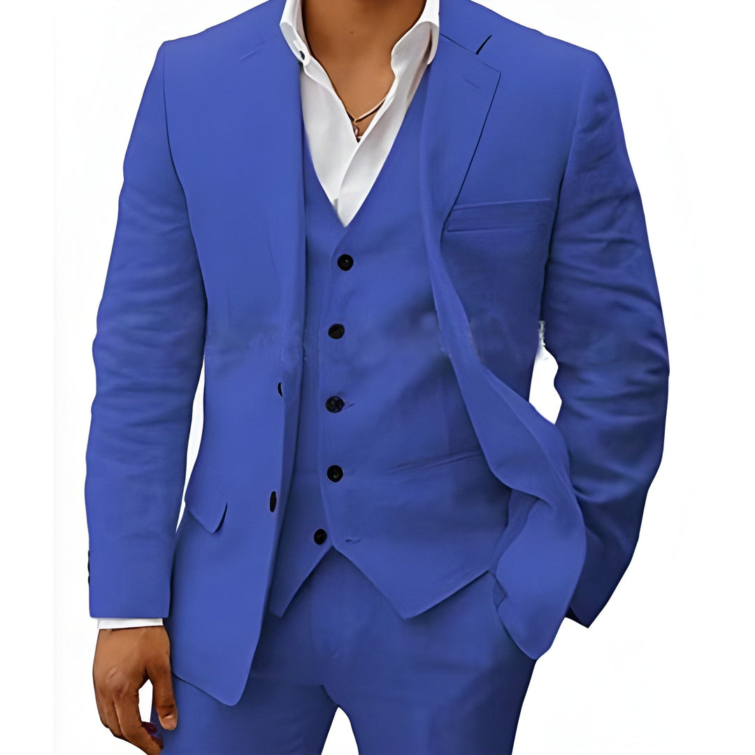 Men's Three-Piece Tailored Suit with Lapel Jacket, Waistcoat and Pants