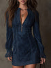 Vintage Suede Lace Trim Mini Dress for Women