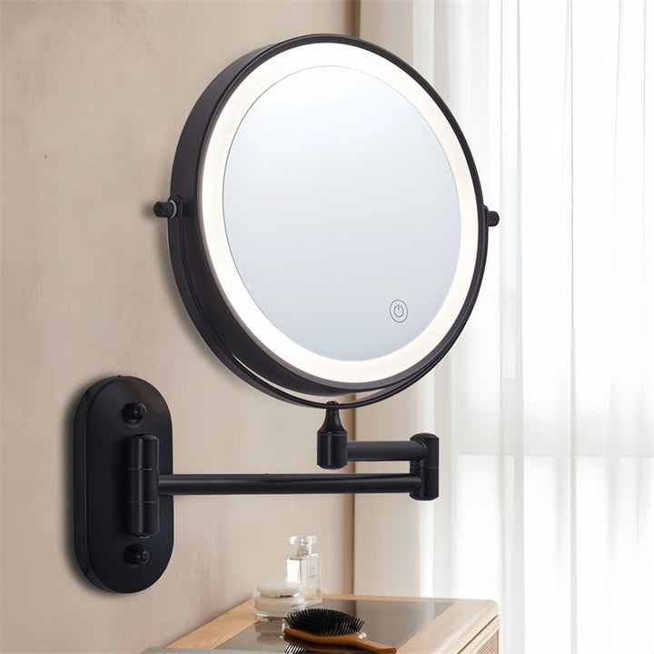 Wall Mounted Vanity Mirror for Makeup with LED Lights 10x Magnification and Folding Arm