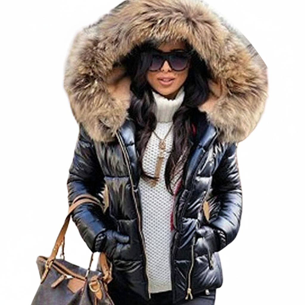 Women's Thick Padded Winter Jacket with Hood, Wind and Water Resistant