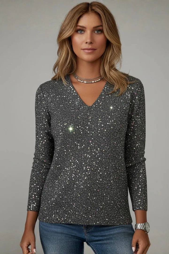 Sequin V-Neck Long Sleeve Sweater