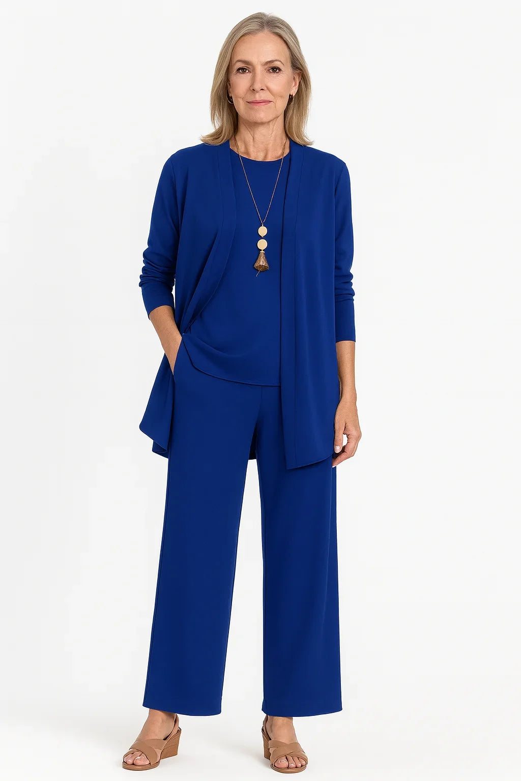 Women's 3-Piece Knit Cardigan, Tank and Wide-Leg Pant Set