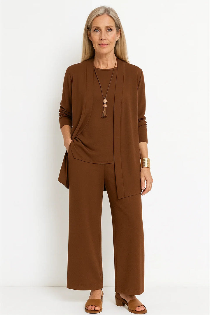 Women's 3-Piece Knit Cardigan, Tank and Wide-Leg Pant Set