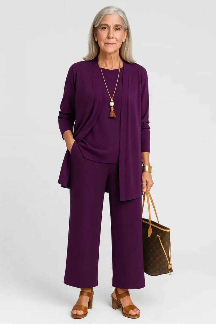 Women's 3-Piece Knit Cardigan, Tank and Wide-Leg Pant Set