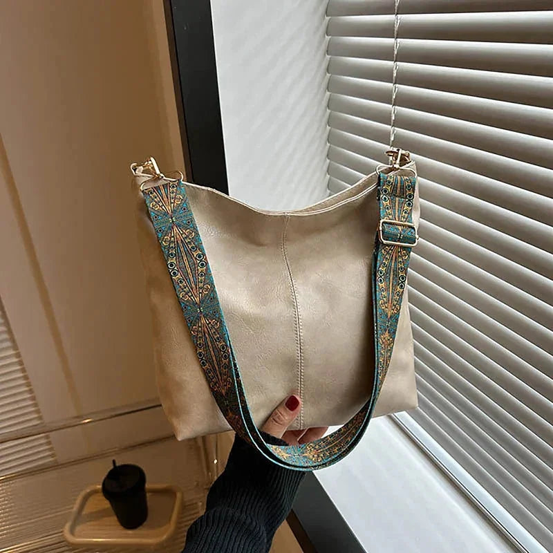 Faux Leather Hobo Bag with Bohemian Strap
