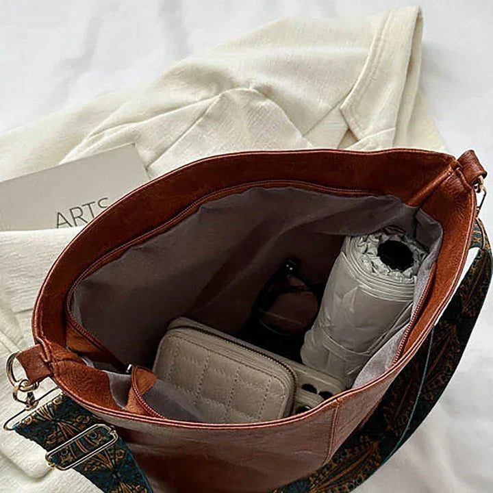 Faux Leather Hobo Bag with Bohemian Strap