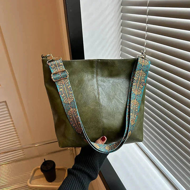 Faux Leather Hobo Bag with Bohemian Strap