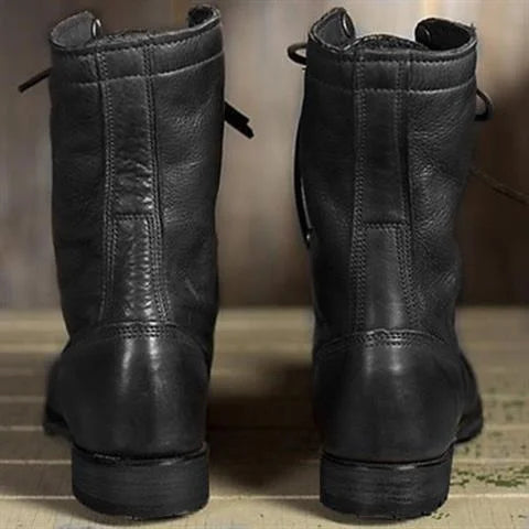 Leather Lace-Up Mid-Calf Combat Boots