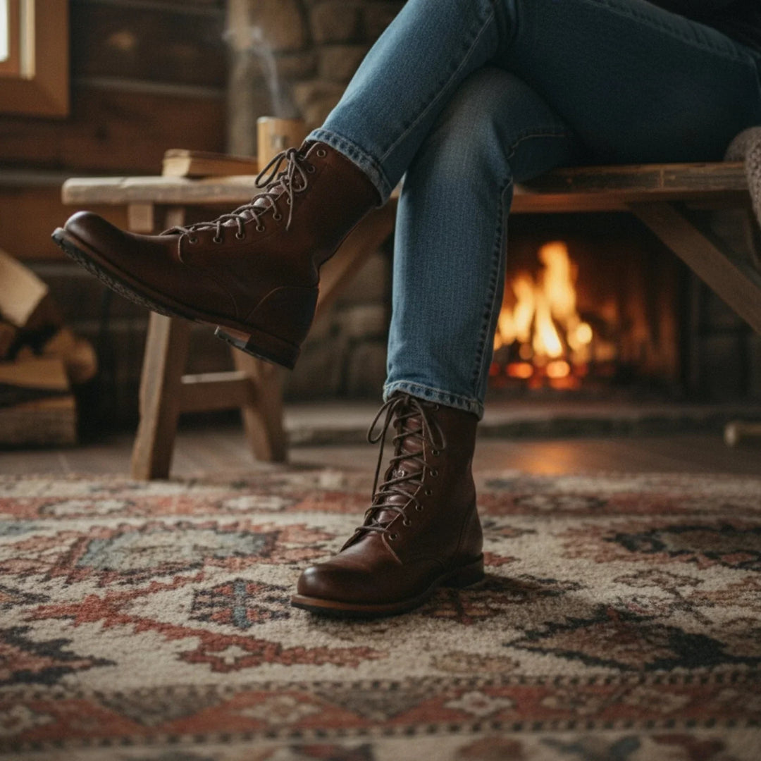 Leather Lace-Up Mid-Calf Combat Boots