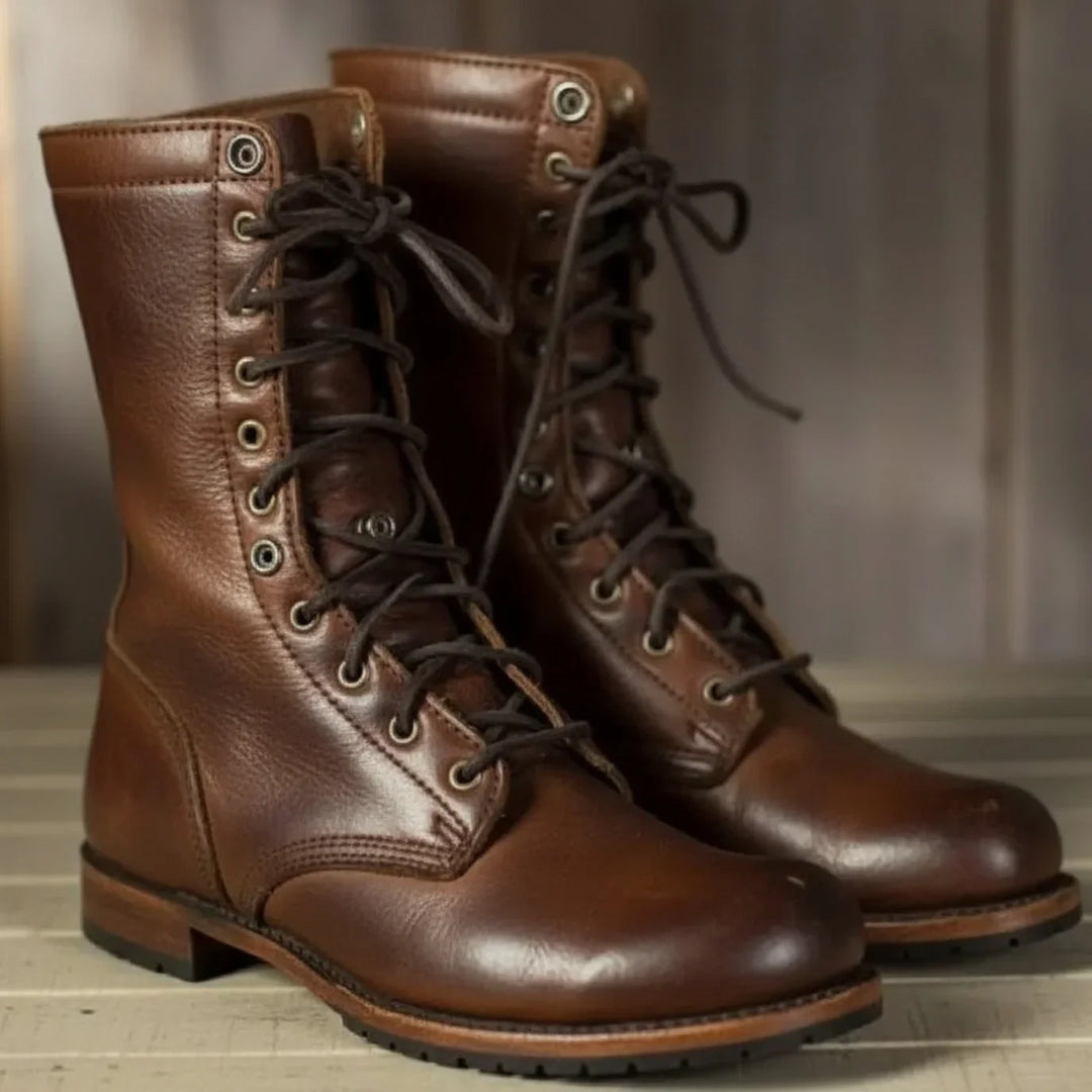 Leather Lace-Up Mid-Calf Combat Boots
