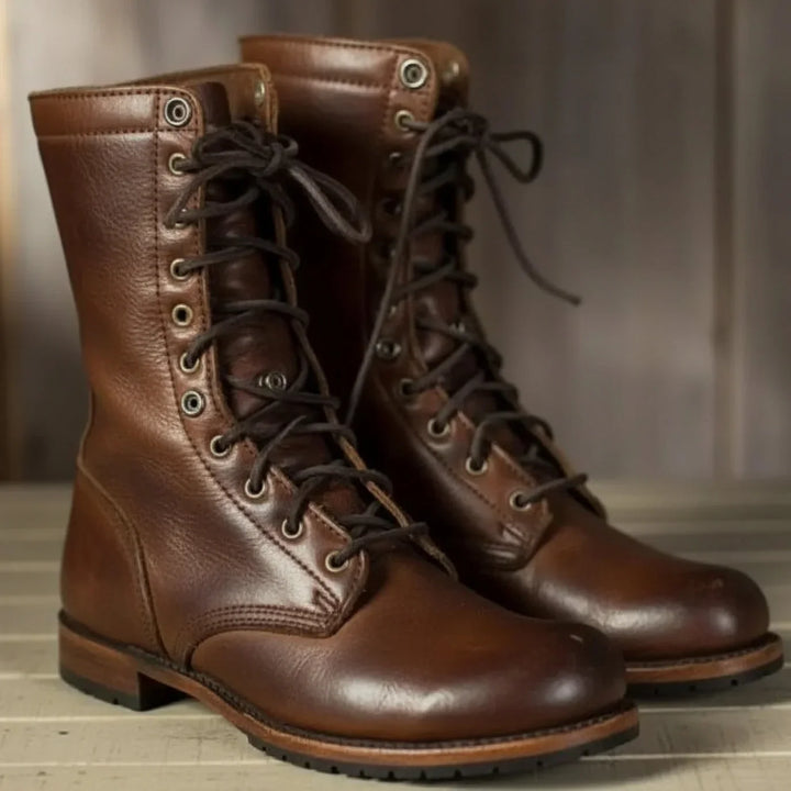 Leather Lace-Up Mid-Calf Combat Boots
