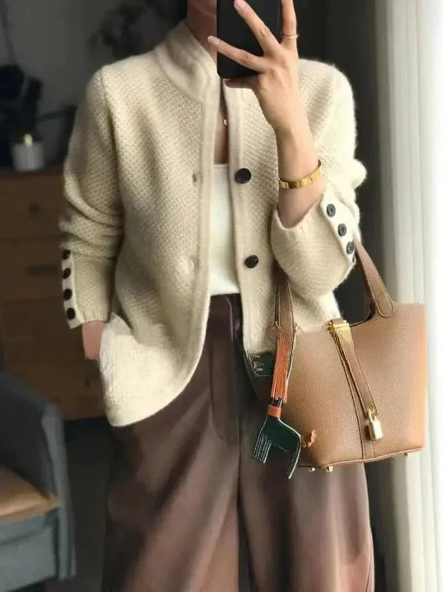 Cashmere Wool Button-Front Knit Cardigan