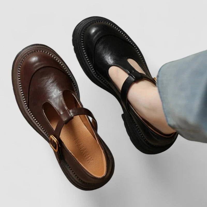Chunky Leather Platform Mary Jane Shoes