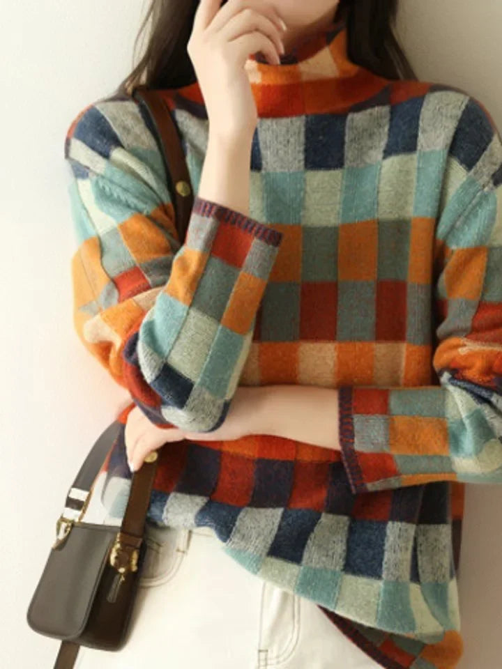 Colorblock Turtleneck Knit Pullover
