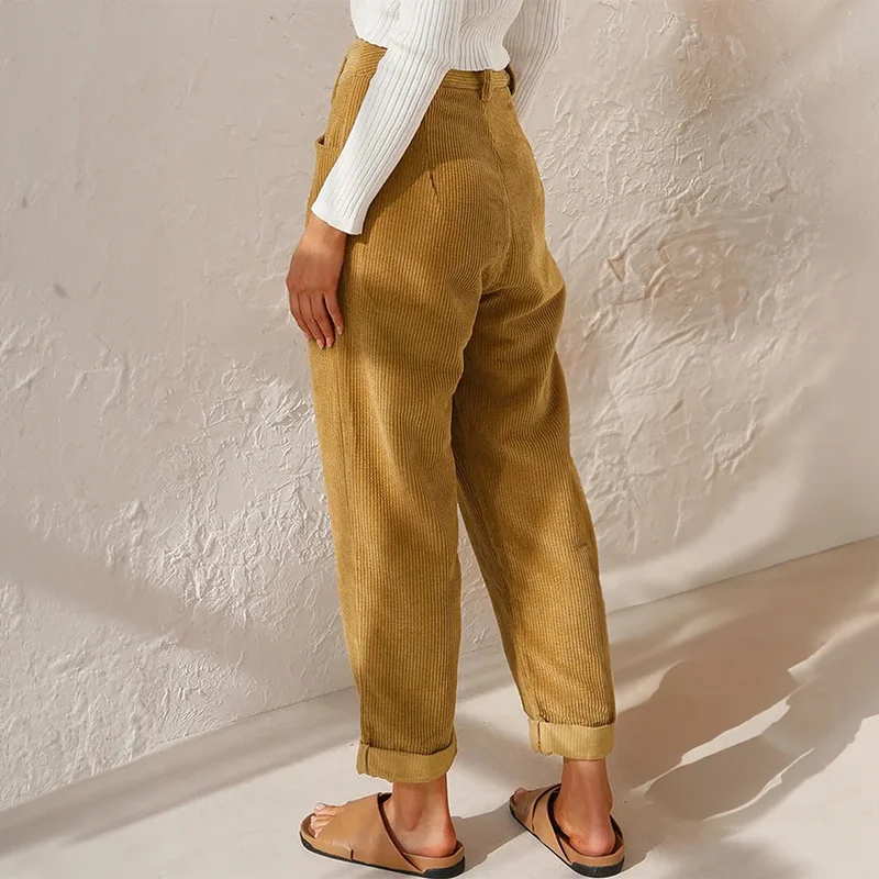 Corduroy High-Waisted Pleated Tapered Pants