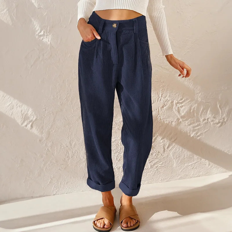 Corduroy High-Waisted Pleated Tapered Pants