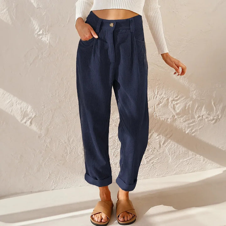 Corduroy High-Waisted Pleated Tapered Pants