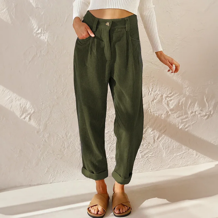 Corduroy High-Waisted Pleated Tapered Pants