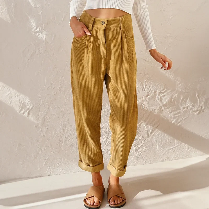 Corduroy High-Waisted Pleated Tapered Pants