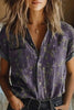 Eleanor | Women's Cotton Floral Button Down Blouse Short Sleeve