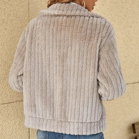 Cozy Fuzzy Fleece Zip-Up Jacket with Wide Collar