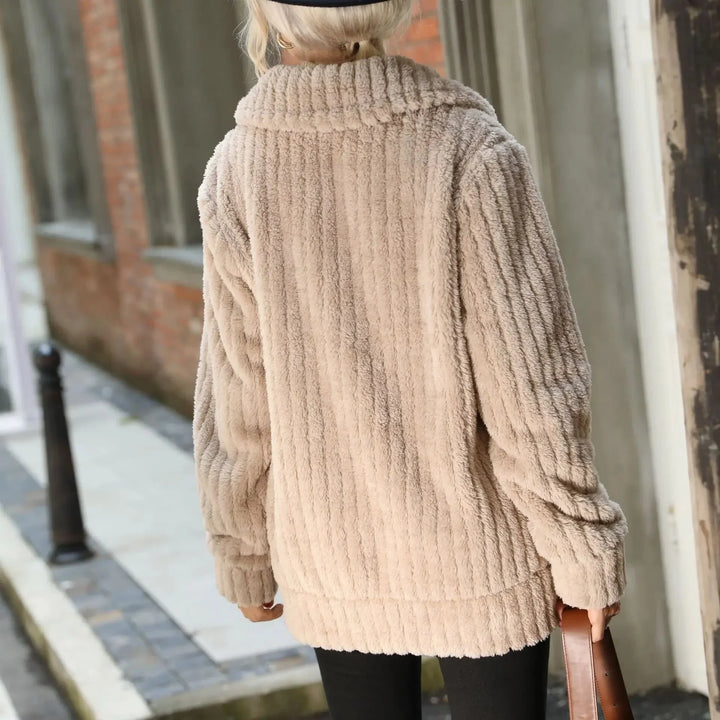 Cozy Fuzzy Fleece Zip-Up Jacket with Wide Collar