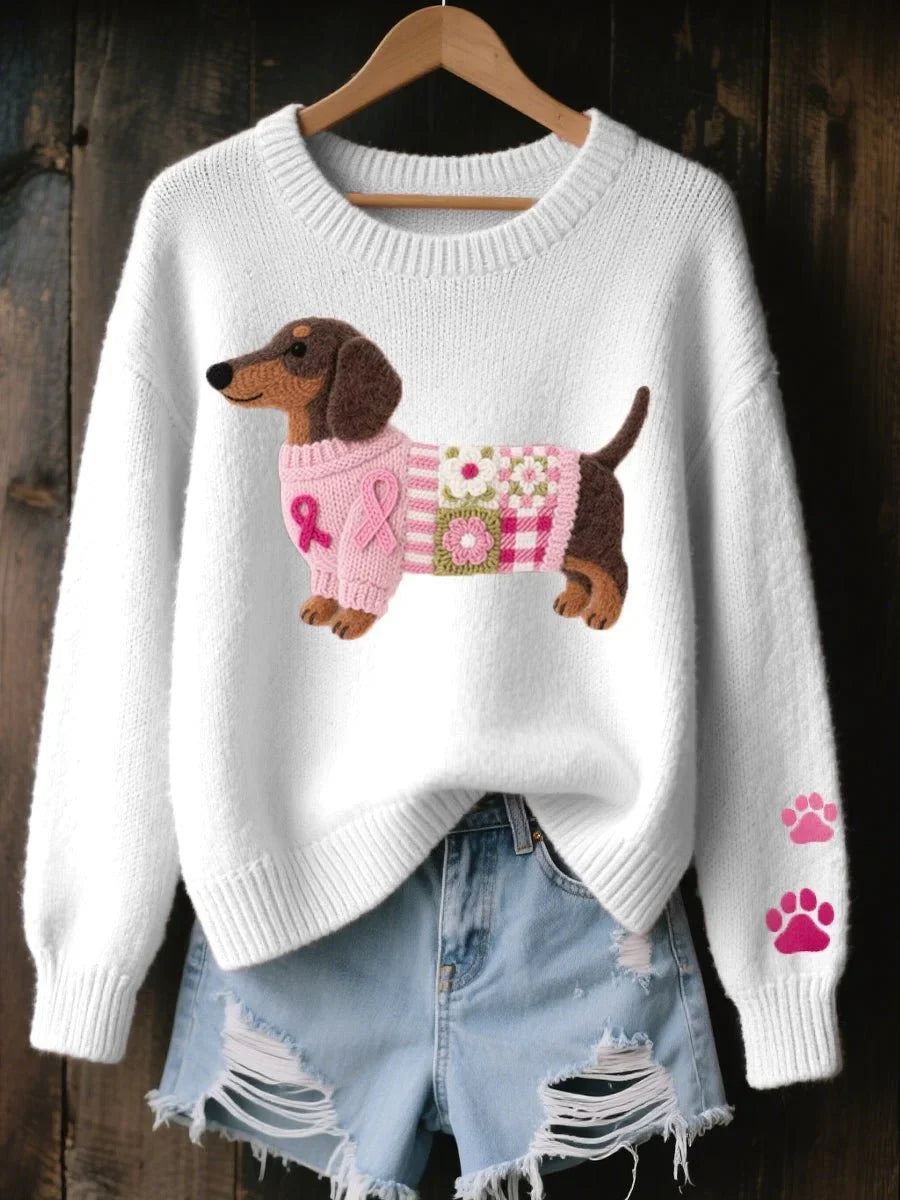 Dachshund Patchwork Crewneck Knit Sweater
