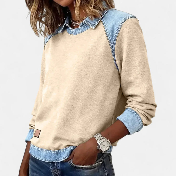 Denim Contrast Raglan Knit Sweater