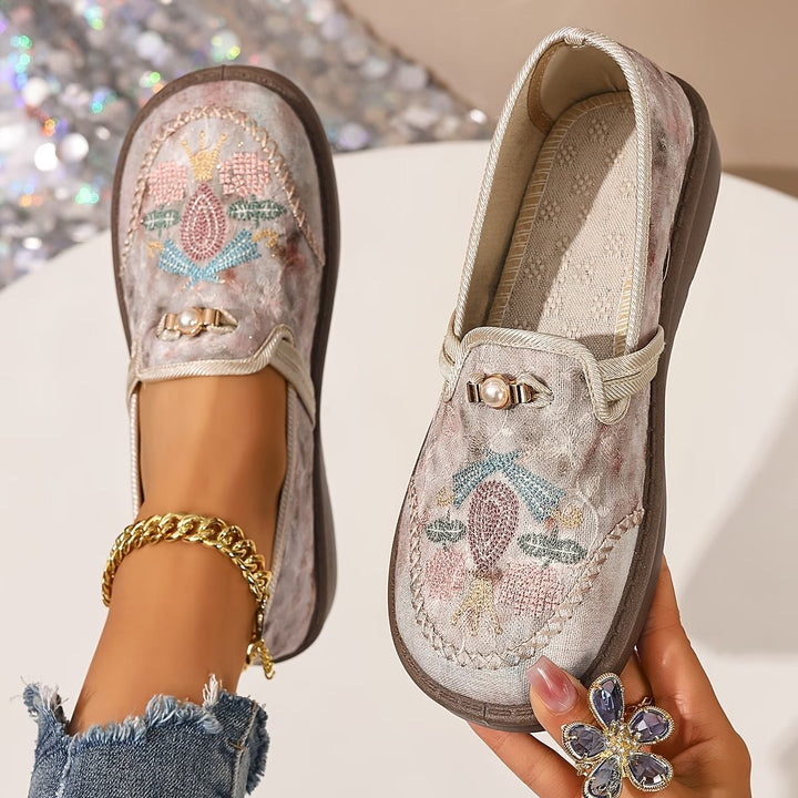 Evelyn | Women's Embroidered Floral Slip-On Loafers