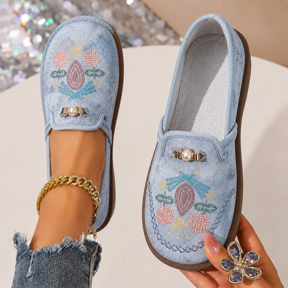 Evelyn | Women's Embroidered Floral Slip-On Loafers