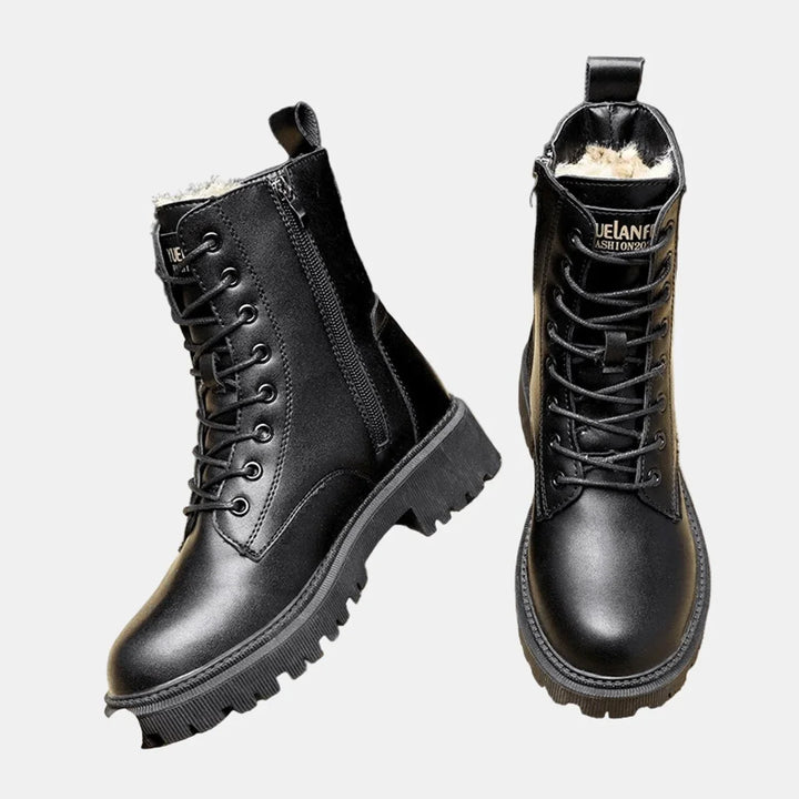 Faux Leather Lace-Up Combat Ankle Boots