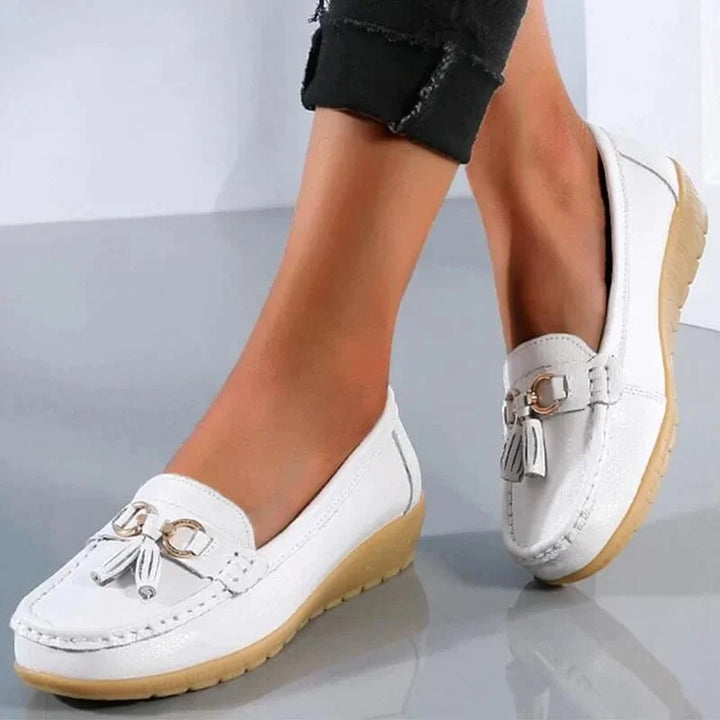 Flat Moc-Toe Tassel Loafers with Gold-Tone Buckle