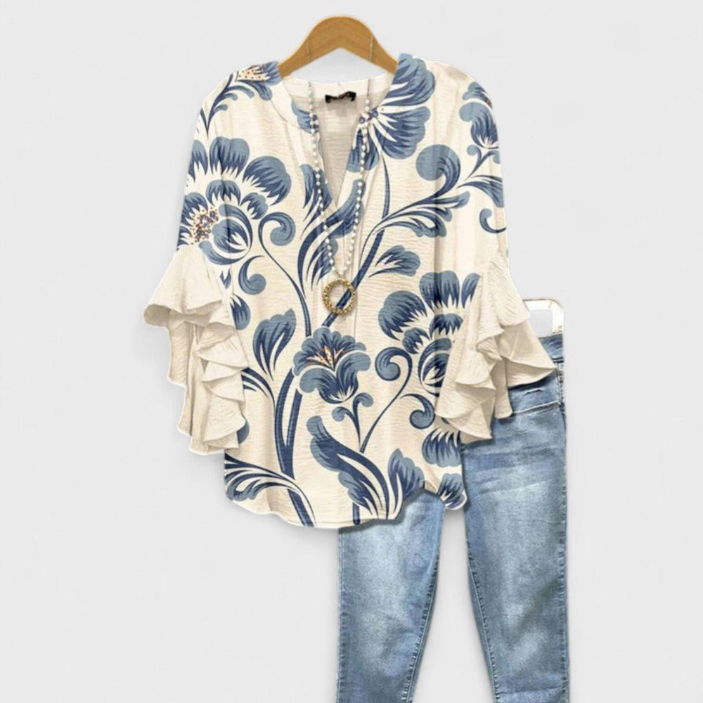 Penelope | Women's Floral Blouse Ruffle Sleeves V-Neck Casual
