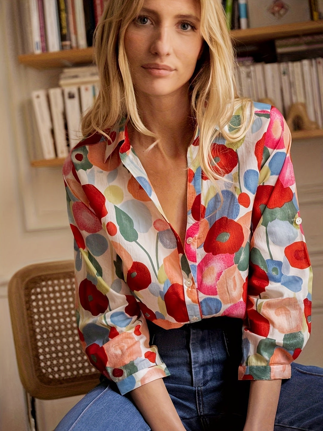 Grace | Women's Floral Button Down Blouse Long Sleeve Relaxed Fit