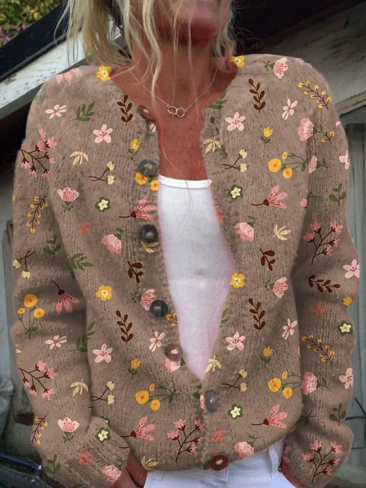 Floral Embroidered Button-Front Knit Cardigan