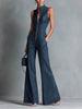Camila | Women's High Neck Zip Front Flare Leg Denim Jumpsuit