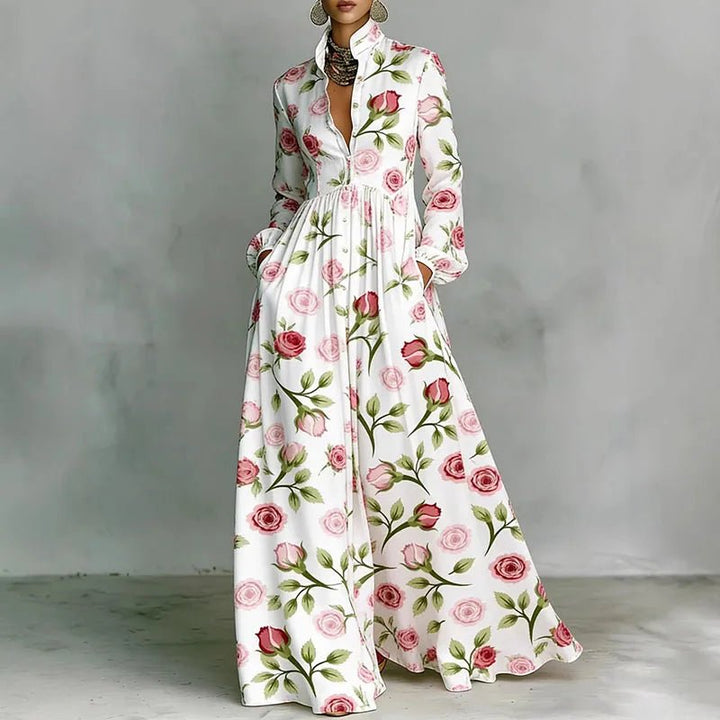 Sophia | Women's High-Waist Geometric Print Long-Sleeve Shirt Dress