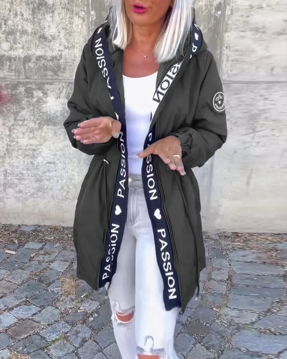 Hooded Drawstring Midi Parka Coat