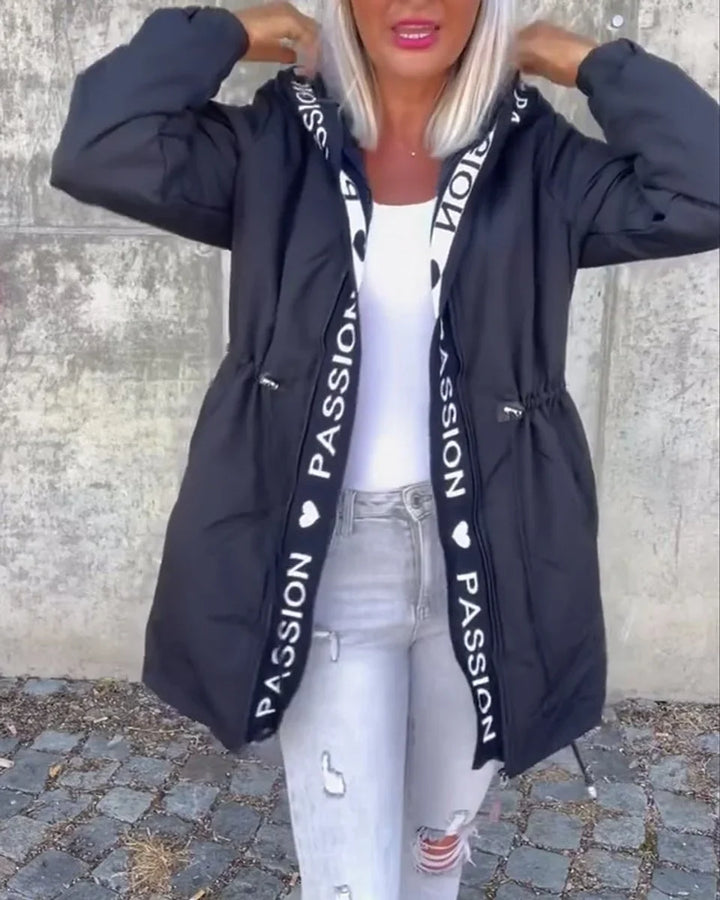 Hooded Drawstring Midi Parka Coat