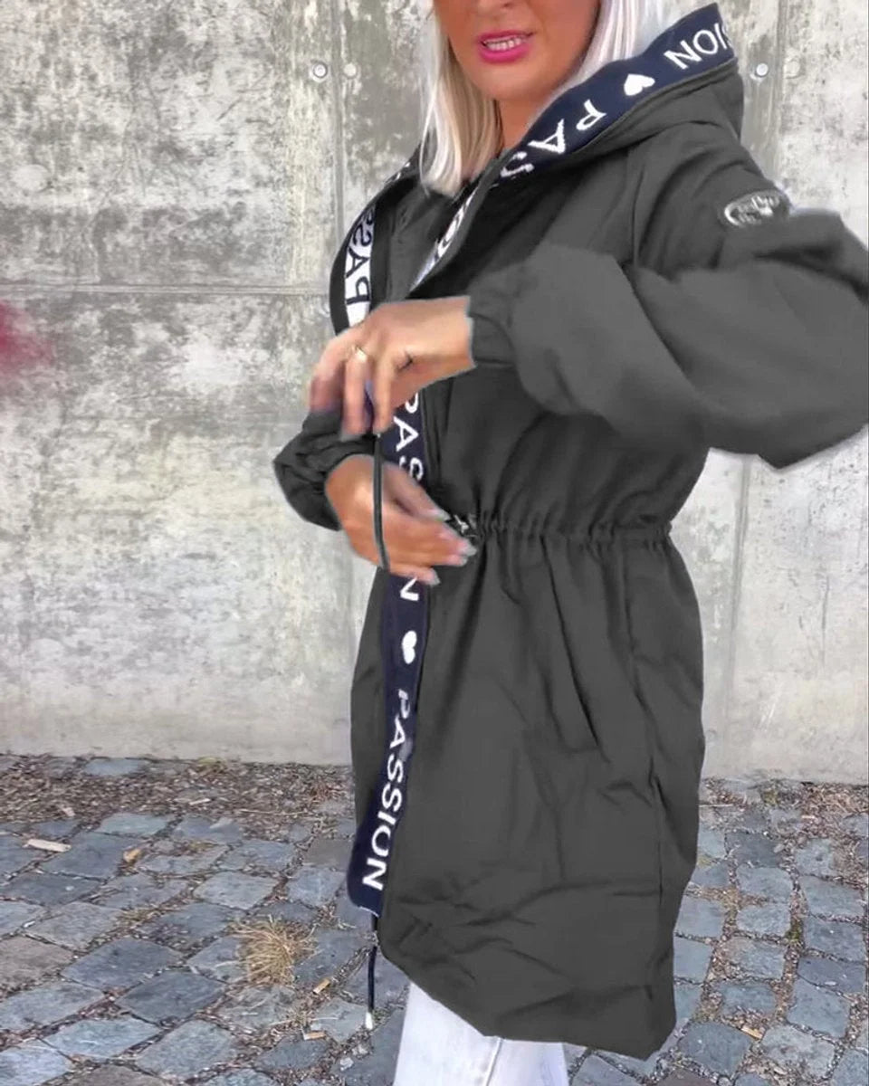Hooded Drawstring Midi Parka Coat