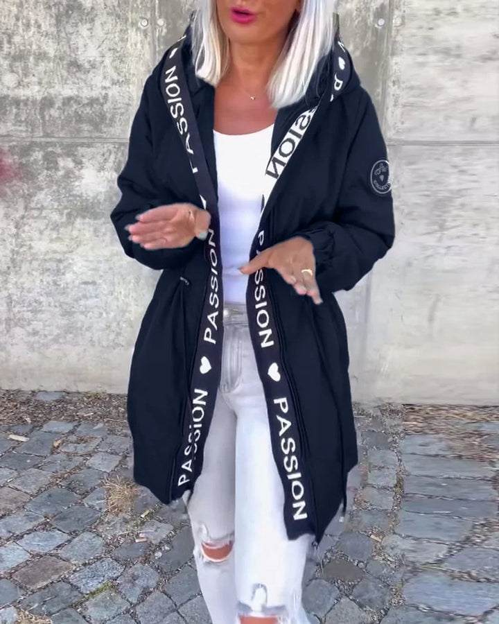 Hooded Drawstring Midi Parka Coat