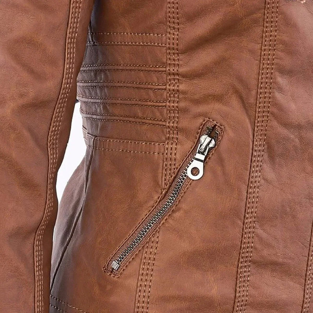 Faux Leather Moto Coat with Removable Hood