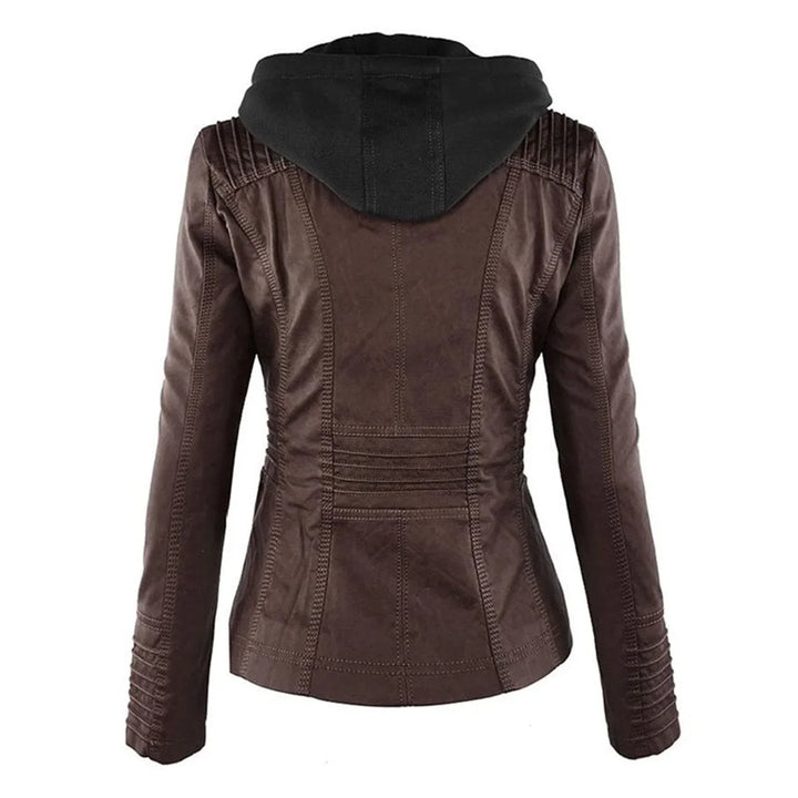Faux Leather Moto Coat with Removable Hood