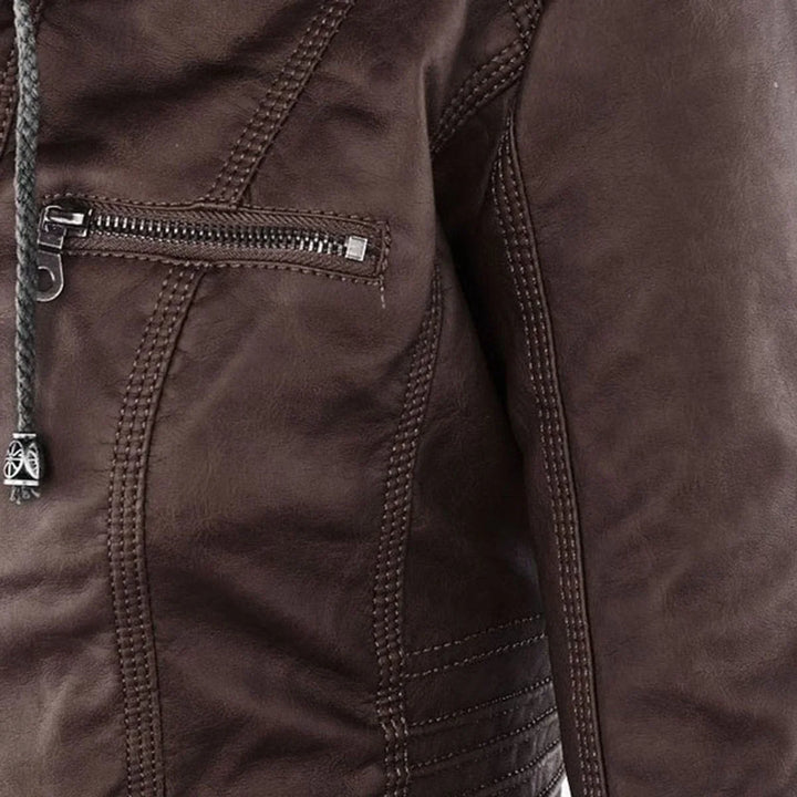 Faux Leather Moto Coat with Removable Hood