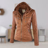 Faux Leather Moto Coat with Removable Hood