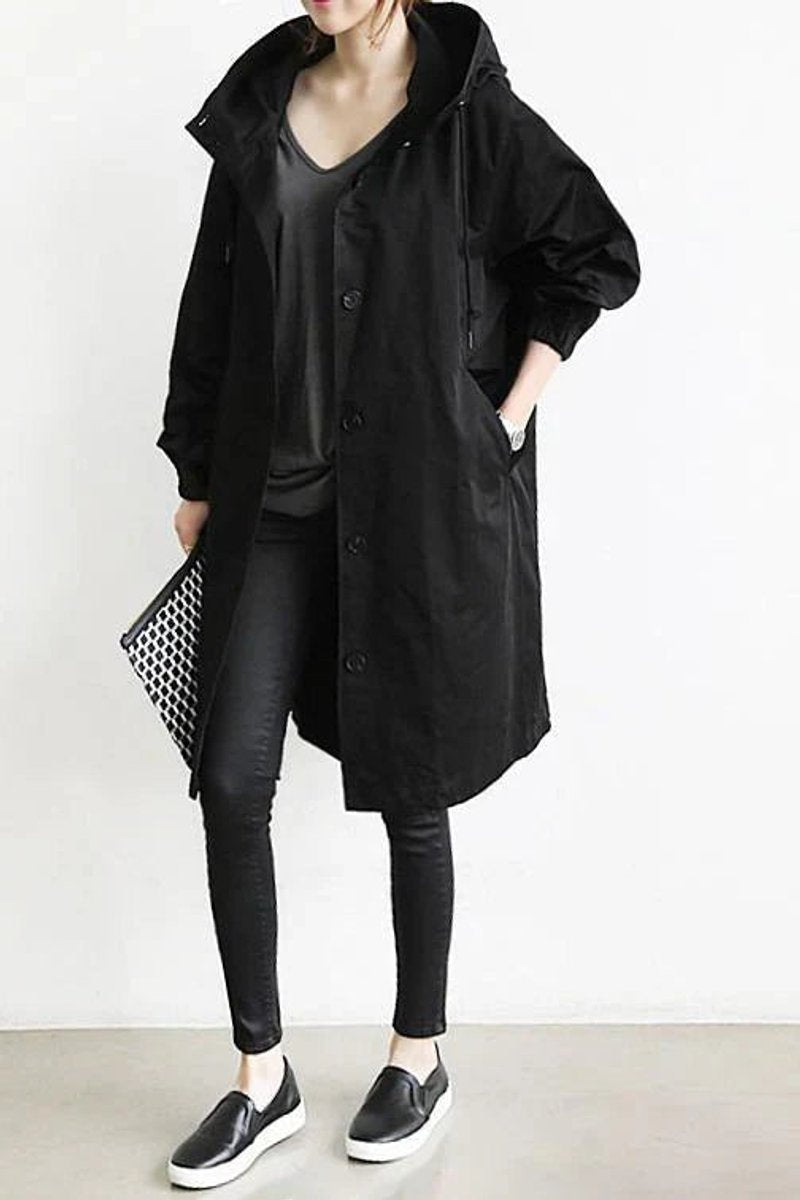 Women's Longline Hooded Trench Coat, Waterproof, Oversized Fit