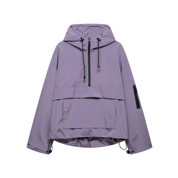 Hooded Pullover Anorak Quilted Jacket With Half Zip
